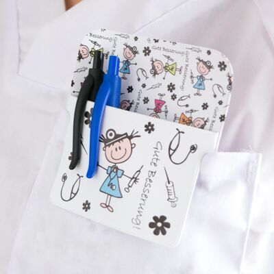 Gute Besserung.  Pocket saver and robe protector.  Pen case.  Pen holder.  Pocket protector.  Nursing.