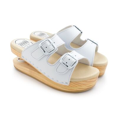 Wooden sandal with spring 2101-A White