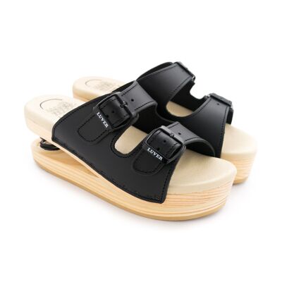 Wooden sandal with spring 2101-A Black