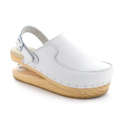 127-A White Wooden clog with spring