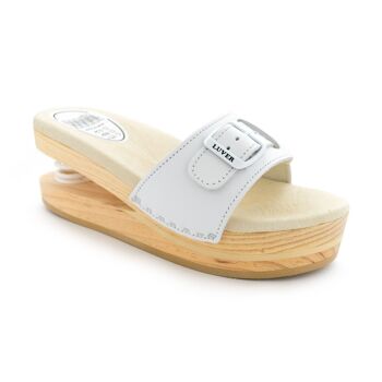 2103-A Blanc. Sandale en bois avec ressort 2