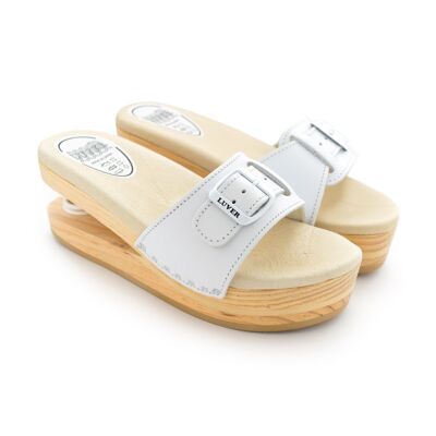 2103-A White. Wooden sandal with spring