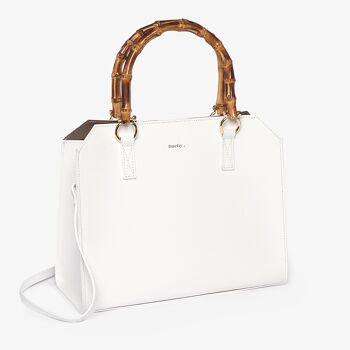 Sorrento - White Tote Handbag Italian Leather with Bamboo Handle 1