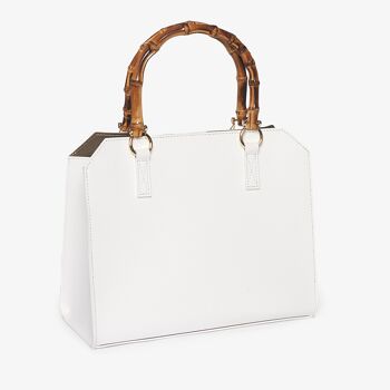 Sorrento - White Tote Handbag Italian Leather with Bamboo Handle 2