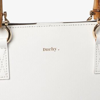 Sorrento - White Tote Handbag Italian Leather with Bamboo Handle 4