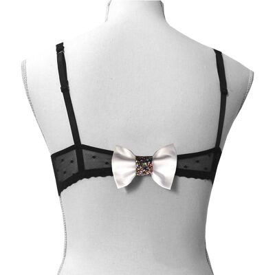 Festive WHITE GLITTER MULTICOLORED bra hook-and-loop bow