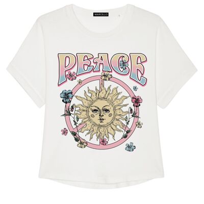 Loose "Peace" T-shirt Boat neck Size L