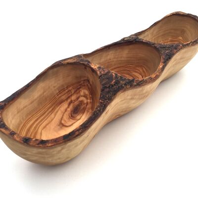Bowl elongated 3 compartments made of olive wood
