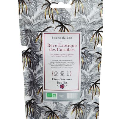 FINE FLAVORS OF THE ISLANDS - ORGANIC Caribbean Exotic Dream evening herbal tea - Herbal blends for sleeping (lemon balm, lemongrass, chamomile) - 100g bag