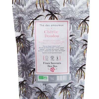 FINE FLAVOURS OF THE ISLANDS - Tè esotico biologico per gli amanti Chéri(e) Doudou - Miscela di tè verde e nero di mango, papaya e rosa - Sacchetto da 100 g