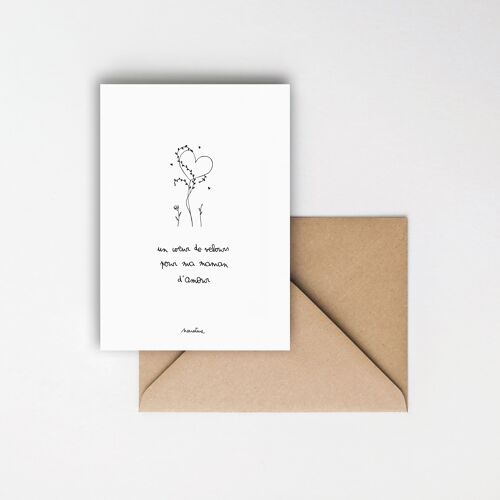 Maman d'amour -Carte 10x15 papier fait main et enveloppe recyclée