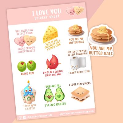 I Love You Stickers, Vinyl Sticker Sheet, Planner Stickers, Bullet Journal,