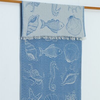 Bodrum Cotton Hammam Towel, Blue on White