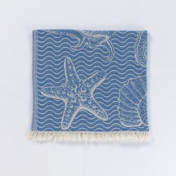 Serviette de hammam en coton Bodrum, bleu sur blanc 3