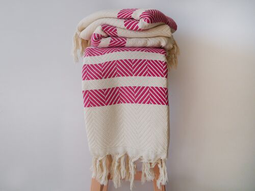 Chevron pattern natural cotton throw blanket - Pink Striped