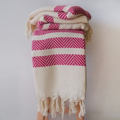 Chevron pattern natural cotton throw blanket - Pink Striped