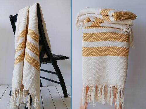Chevron pattern natural cotton throw blanket - Yellow Striped