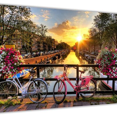 Amsterdam bicycle sunrise canvas wall art prints - 24" X 14" (60cm X 35cm)