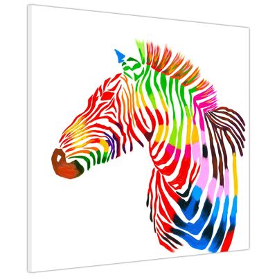 Rainbow Zebra Canvas Art Print - 18mm - 16" X 16" (40CM X 40CM)