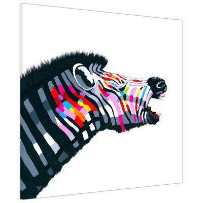 Howling Colourful Zebra Canvas Print Wall Art - 18mm - 16" X 16" (40CM X 40CM)
