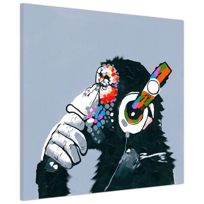 Monkey with Headphones Canvas Picture Wall Art - 18mm - 16" X 16" (40CM X 40CM)