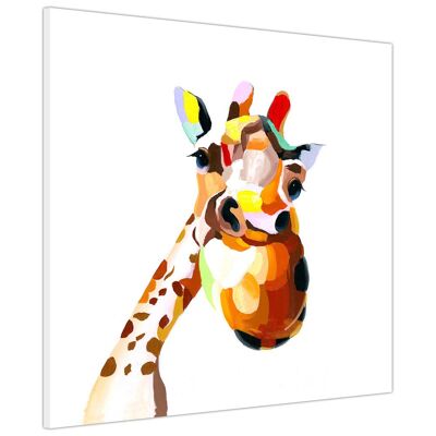 Colourful Happy Giraffe Canvas Print Wall Art - 18mm - 16" X 16" (40CM X 40CM)