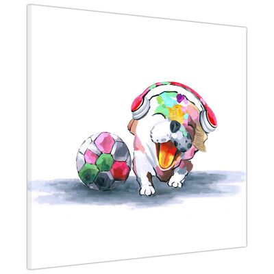 Cute Football Dog on Framed Canvas Print - 18mm - 16" X 16" (40CM X 40CM)