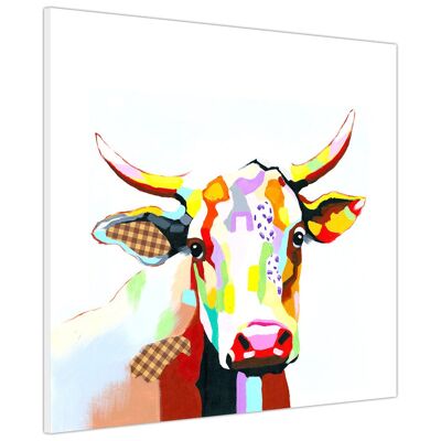 Colourful Cow on Square Canvas Picture - 18mm - 30" X 30" (76CM X 76CM)