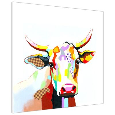 Colourful Cow on Square Canvas Picture - 38mm - 16" X 16" (40CM X 40CM)