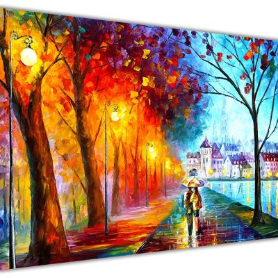 Leonid Afremov Abstract City By The Lake On Canvas Print - 38mm - A4 - 12" X 8" (30cm X 20cm)