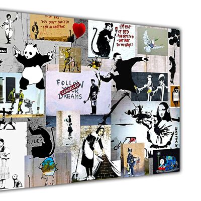 Banksy Collage Light On Framed Canvas Print - 18mm - A4 - 12" X 8" (30cm X 20cm)