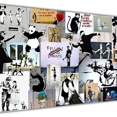 Banksy Collage Light On Framed Canvas Print - 18mm - 30" X 20" (76cm X 50cm)