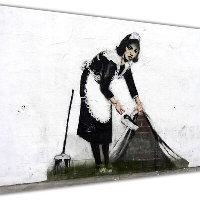 Famous Banksy Cleaning Maid On Framed Canvas Print - 18mm - A4 - 12" X 8" (30cm X 20cm)