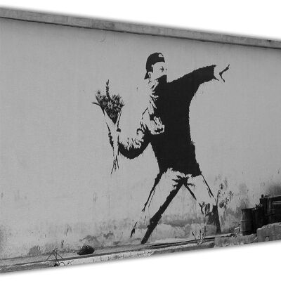 Famous Flower Thrower by Banksy On Framed Canvas Print - 18mm - 40" X 30" (101cm X 76cm)