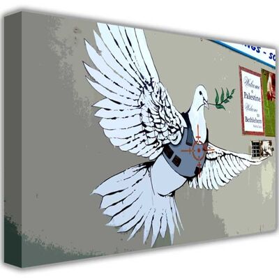 White Dove With Bulletproof Vest by Banksy On Framed Canvas Print - 18mm - A4 - 12" X 8" (30cm X 20cm)