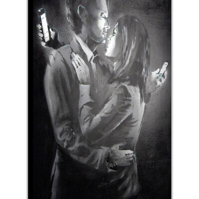 Banksy Phone Lovers On Framed Canvas Print - 18mm - A4 - 12" X 8" (30cm X 20cm)