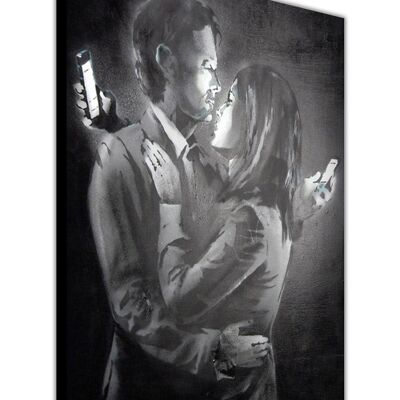 Banksy Phone Lovers On Framed Canvas Print - 18mm - A3 - 16" X 12" (40cm X 30cm)