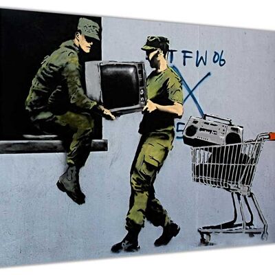 Banksy Stealing Soldiers On Framed Canvas Print - 18mm - A3 - 16" X 12" (40cm X 30cm)