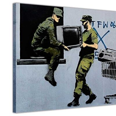 Banksy Stealing Soldiers On Framed Canvas Print - 18mm - 30" X 20" (76cm X 50cm)