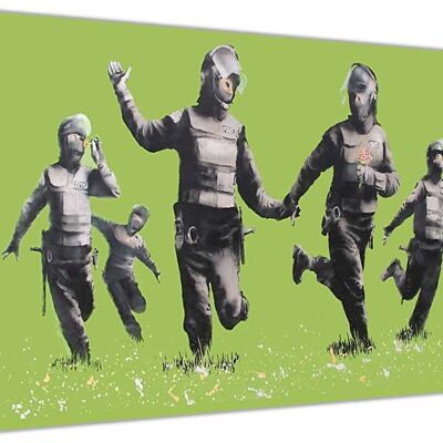 Banksy Riot Coppers On Framed Canvas Print - 18mm - A4 - 12" X 8" (30cm X 20cm)