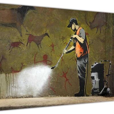 Banksy Graffiti Removal On Framed Canvas Print - 18mm - A4 - 12" X 8" (30cm X 20cm)