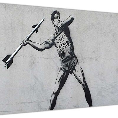 Banksy Graffiti Rocket Javelin On Framed Canvas Print - 18mm - A4 - 12" X 8" (30cm X 20cm)