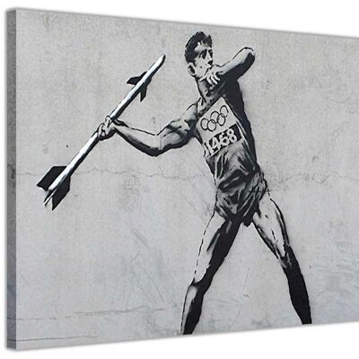 Banksy Graffiti Rocket Javelin On Framed Canvas Print - 18mm - A2 - 24" X 16" (60cm X 40cm)