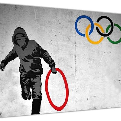 Banksy Olympic Thug Stealing Ring On Framed Canvas Print - 18mm - A4 - 12" X 8" (30cm X 20cm)