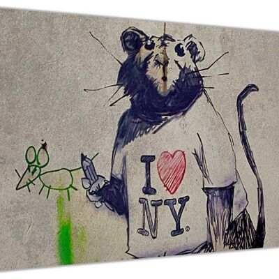 Banksy Rat with I Love NY T-shirt On Framed Canvas Print - 18mm - 30" X 20" (76cm X 50cm)