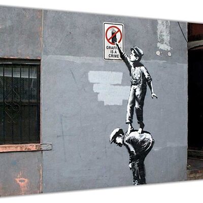 Children Stealing Sign By Banksy On Framed Canvas Print - 38mm - A3 - 16" X 12" (40cm X 30cm)