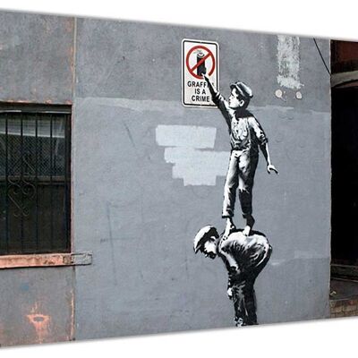 Children Stealing Sign By Banksy On Framed Canvas Print - 38mm - A1 - 34" X 24" (86cm X 60cm)