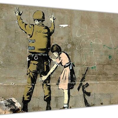 Banksy Girl Searching Soldier On Framed Canvas Print - 18mm - A4 - 12" X 8" (30cm X 20cm)