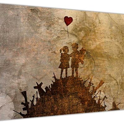 Banksy Kids on Guns Hill Mural On Framed Canvas Print - 18mm - A4 - 12" X 8" (30cm X 20cm)