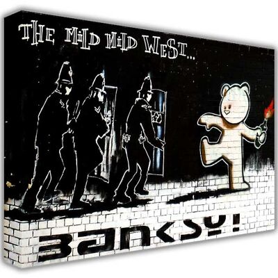 Banksy Molotov Cocktail Teddy Bear On Framed Canvas Print - 18mm - A4 - 12" X 8" (30cm X 20cm)